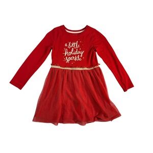 Cat & Jack "A Little Holiday Sparkle" Red Long Sleeve Dress Girls M‎ 7 8